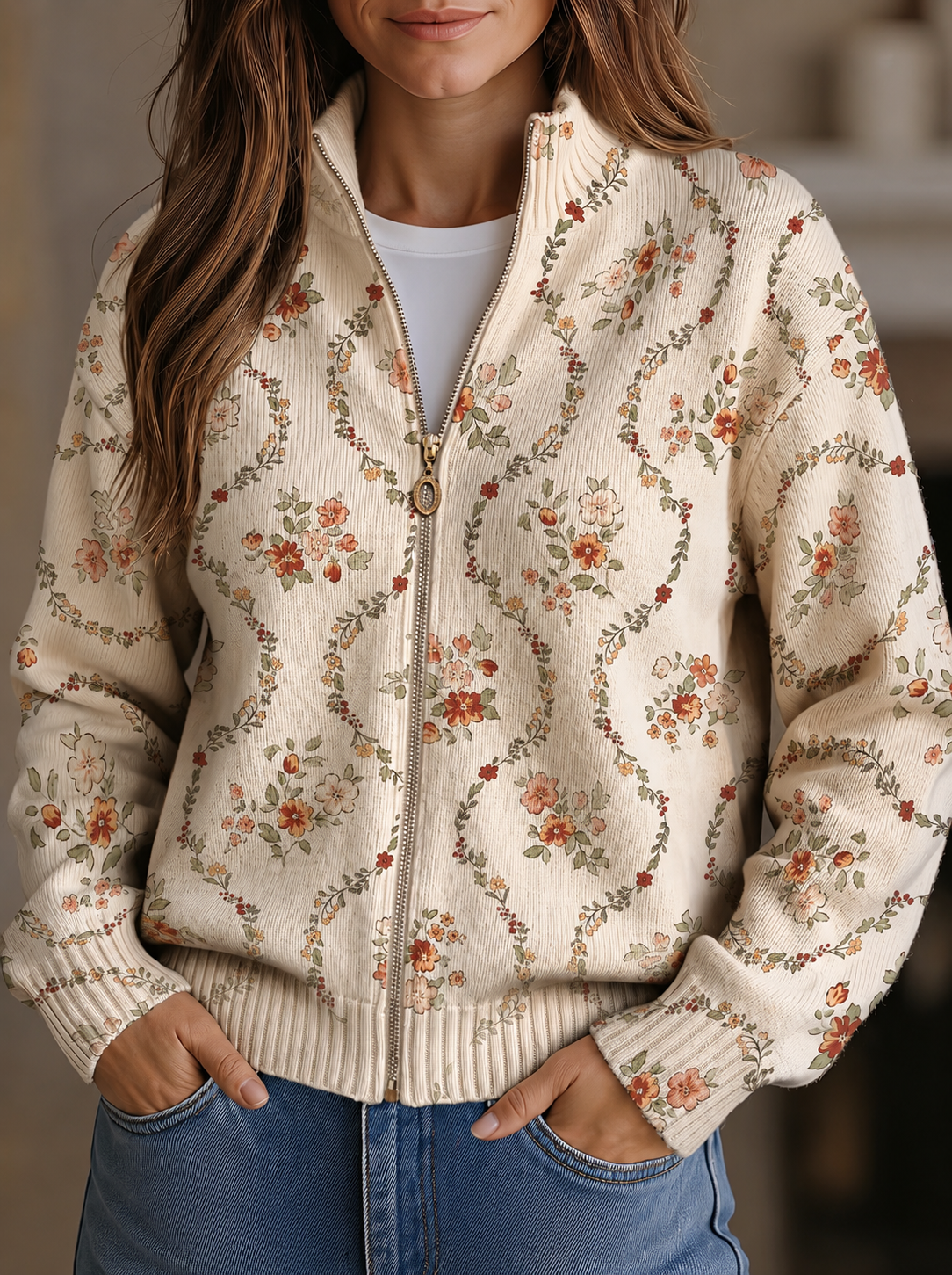 Danielle - Delicate Floral Vine Cream Print